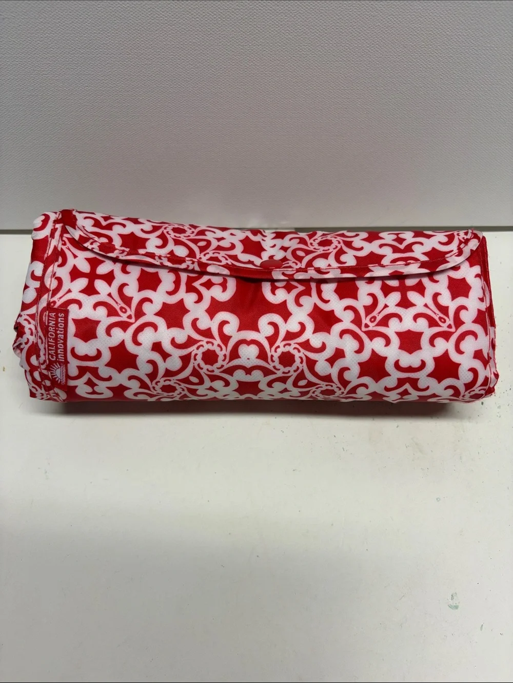 Red & White Patterned Roll-Up Pouch